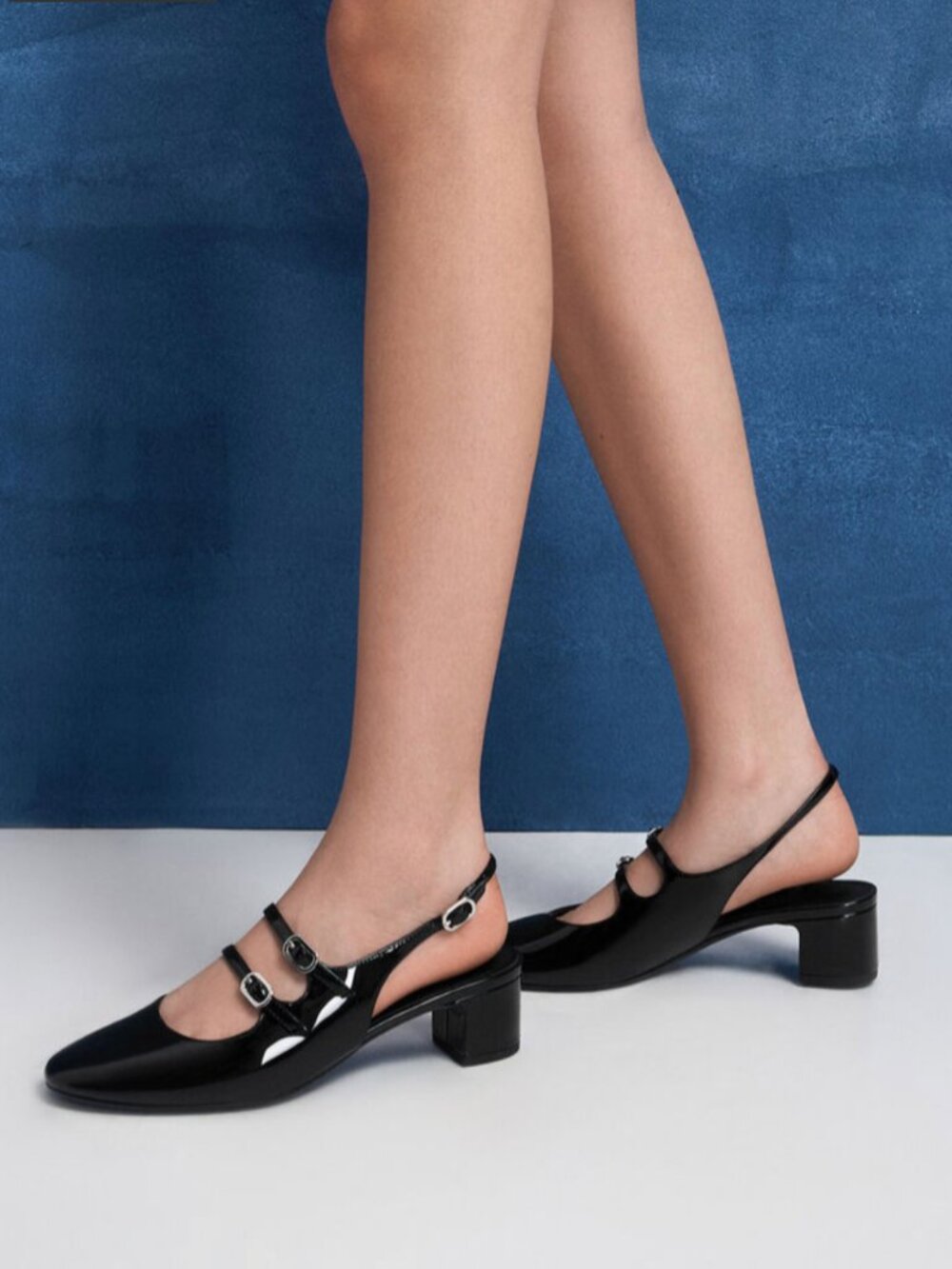 Charles & Keith Black Patent Slingback Mary Jane Heels